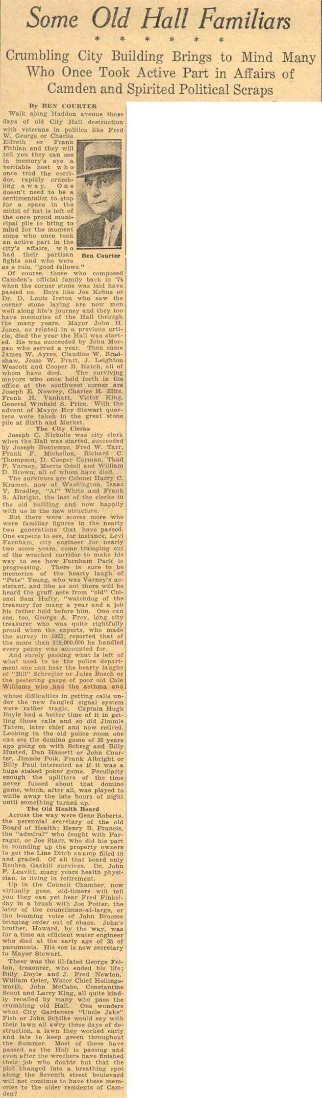 Camden Courier-Post, May 14, 1934 - Some Old Hall Familiars