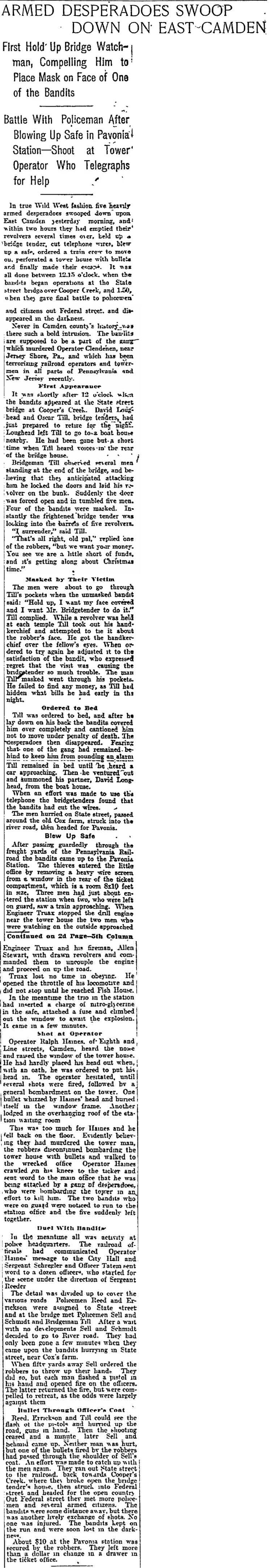 Philadelphia Inquirer, December 13, 1903 - Armed Desperadoes Swoop Down on East Camden