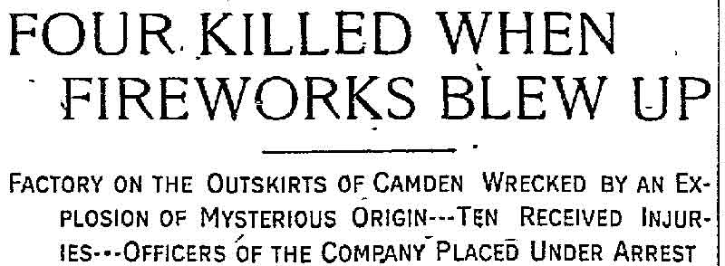 Four Killed When Fireworks Blew Up newspaper clipping, page 1