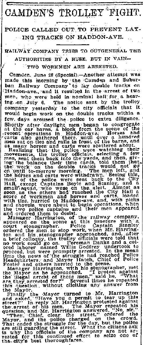 Camden’s Trolley Fight newspaper clipping