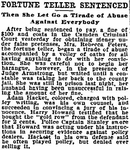 Fortune Teller Sentenced newspaper clipping