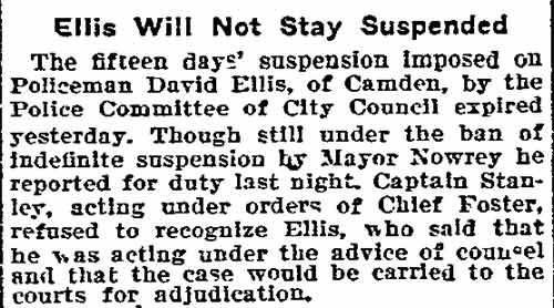 Ellis Will Not Stay Suspended newspaper clipping