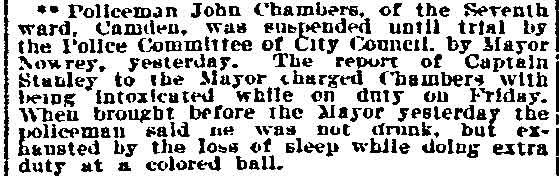 Policeman Chambers Suspended for Misconduct newspaper clipping