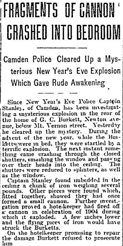 Fragments of Cannon Crashed Into Bedroom newspaper clipping