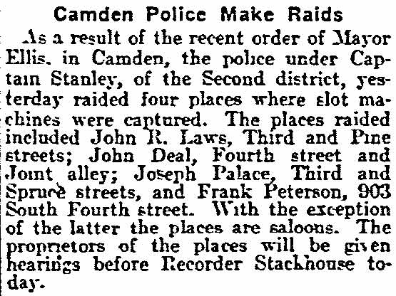 Camden Police Make Raids newspaper clipping