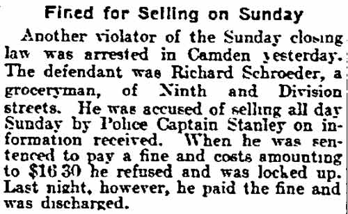 Fined for Selling on Sunday newspaper clipping