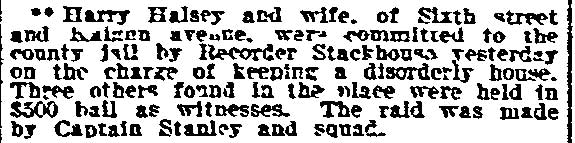 Halseys Committed for Disorderly House newspaper clipping