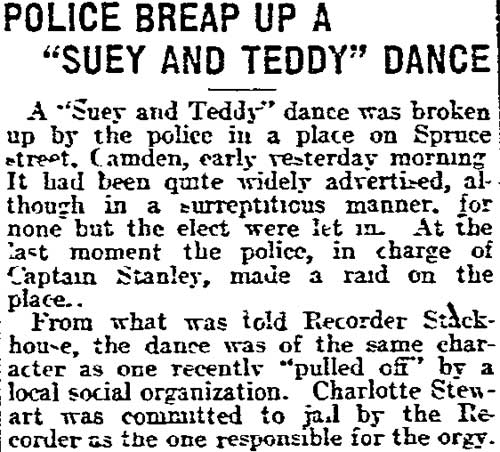 Police Break Up a “Suey and Teddy” Dance newspaper clipping