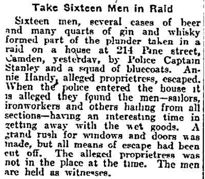 Take Sixteen Men in Raid newspaper clipping