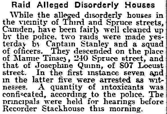 Raid Alleged Disorderly Houses newspaper clipping