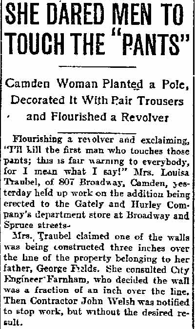 She Dared Men to Touch the “Pants” newspaper clipping, page 1