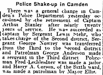 Philadelphia Inquirer, February 17, 1916 — Police Shake-up in Camden