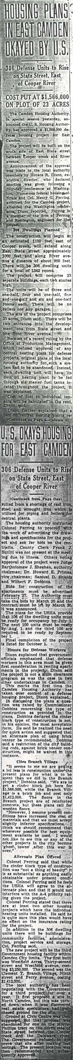 Housing Plans in East Camden Okayed by U.S., Camden Courier-Post, January 17, 1942