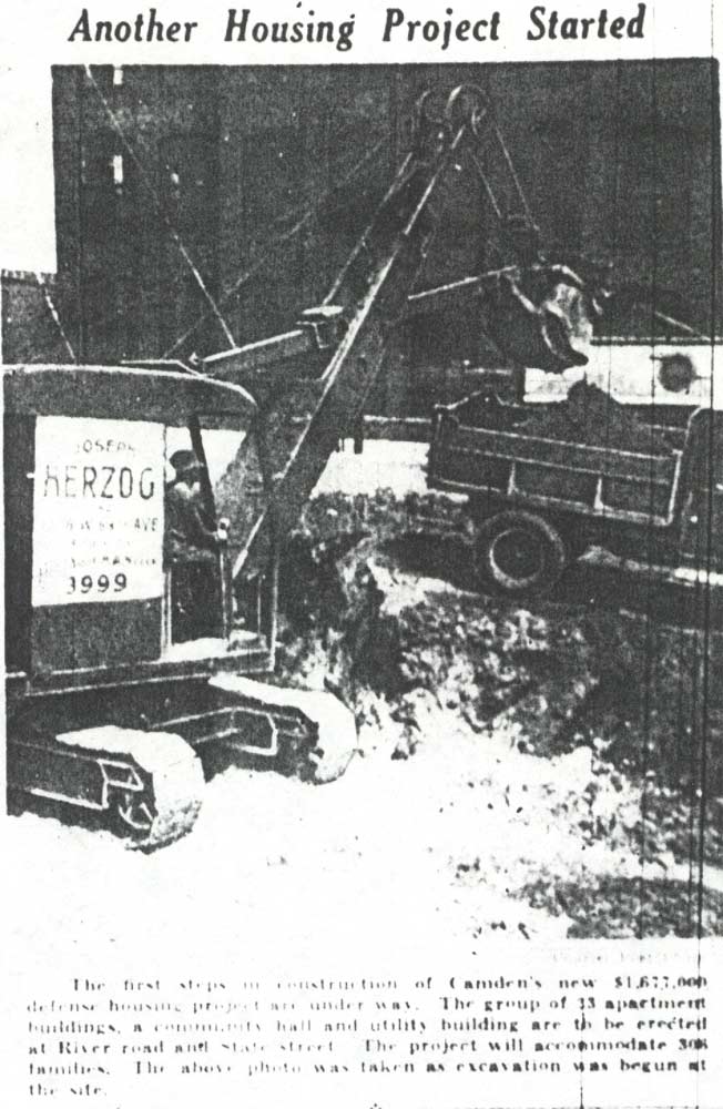 Another Housing Project Started, excavation at River Road and State Street, Camden, 1942