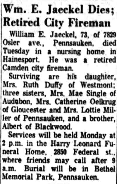 Wm. E. Jaeckel Dies