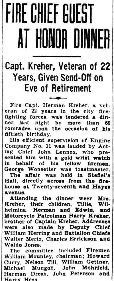 Camden Courier-Post, October 14, 1933 — Fire Chief Guest at Honor Dinner