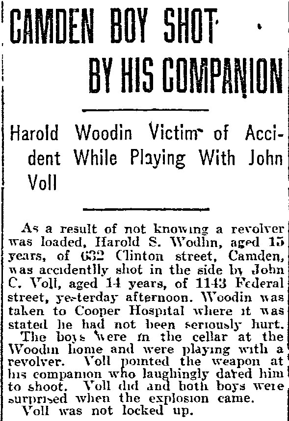 Camden Boy Shot By His Companion — Philadelphia Inquirer, September 27, 1914