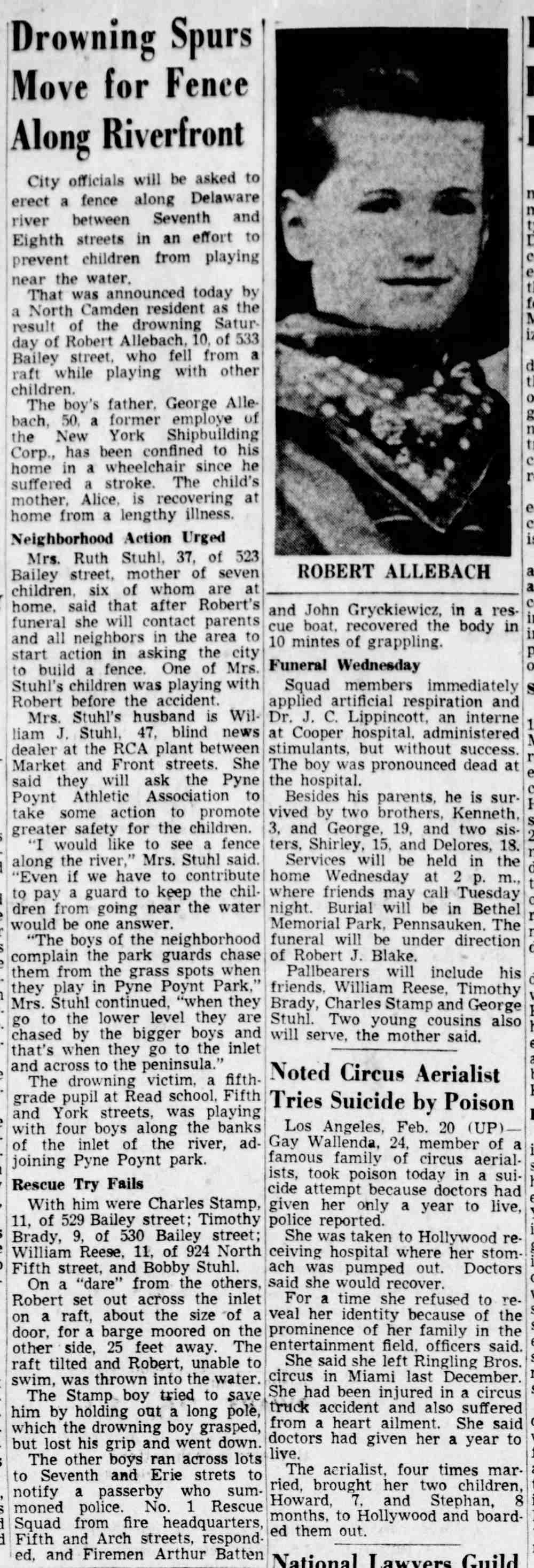 Newspaper clipping: Drowning Spurs Move for Fence Along Riverfront