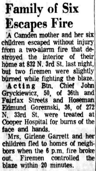 Newspaper clipping: Family of Six Escapes Fire