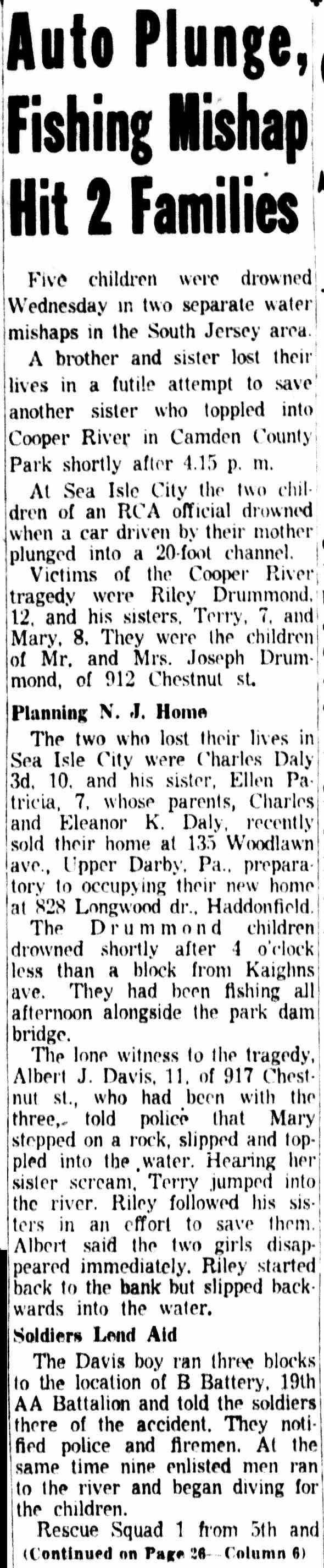 Camden Courier-Post page one column, August 12, 1954