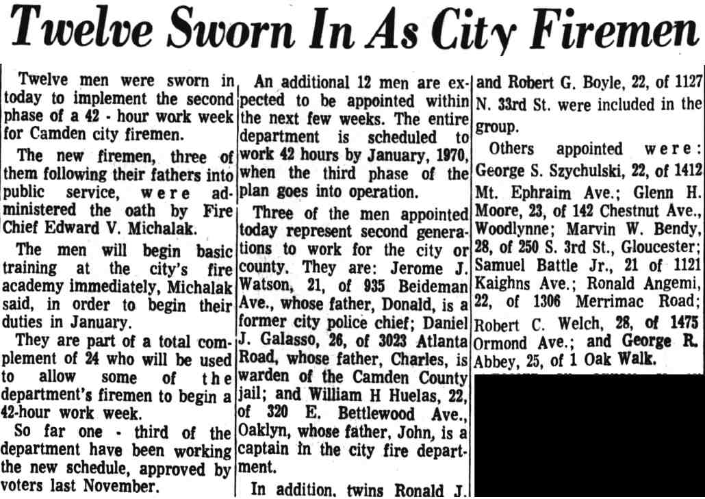New Fire Fighters, Camden Courier-Post, November 8, 1968