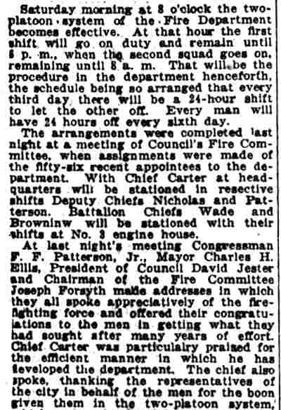 New Firemen Assigned for Two Platoons, Camden Post-Telegram, December 30, 1920 — detail of the opening paragraphs