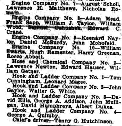 New Firemen Assigned for Two Platoons — detail: assignments to Engine Companies 7 through 10, Hose and Chemical Company 2, and Hook and Ladder Companies 1 through 4