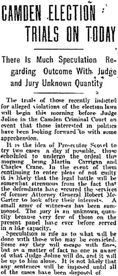 Camden Election Trials On Today, Philadelphia Inquirer, February 27, 1911