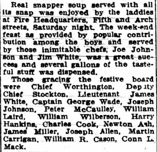 Camden Post-Telegram, April 6, 1914 — Fire Headquarters snapper soup supper