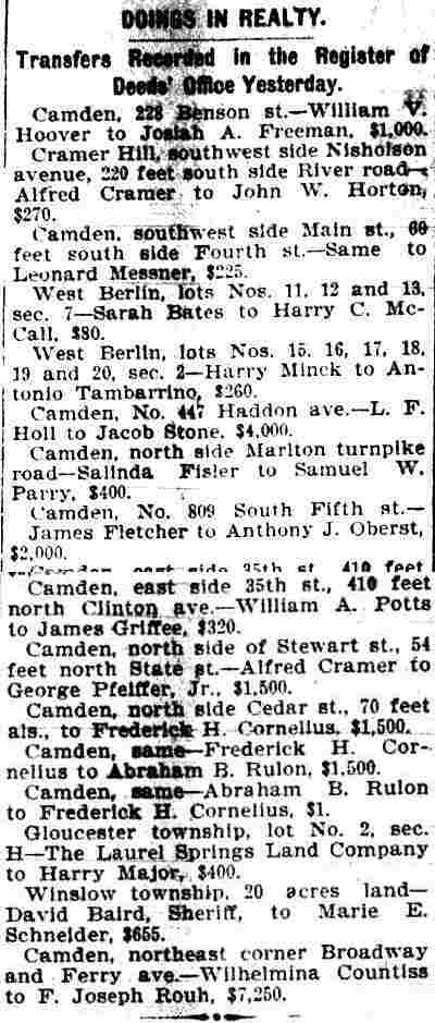 Camden Daily Courier, August 31, 1899 - Doings in Realty