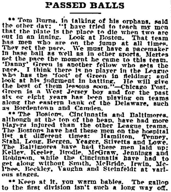Philadelphia Inquirer, September 3, 1898, Passed Balls