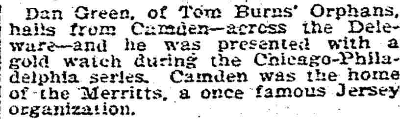 Cincinnati Post, September 19, 1898, item on Danny Green's gold watch