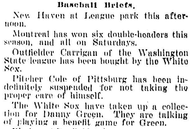 Springfield Massachusetts Republican, August 7, 1912, Baseball Briefs