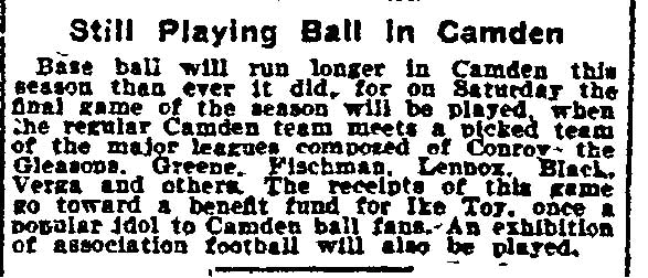 Still Playing Ball in Camden, Philadelphia Inquirer, October 24, 1906