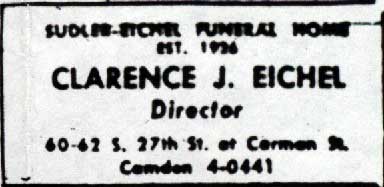 Sudler-Eichel Funeral Home at 60 South 27th Street, Camden Courier-Post, 1947
