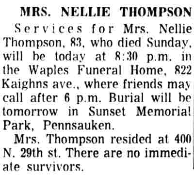 400 North 28th Street, 1964, Mrs. Nellie Thompson