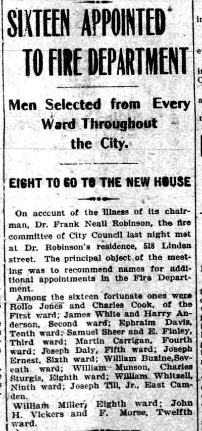 Sixteen Appointed to Fire Department newspaper clipping