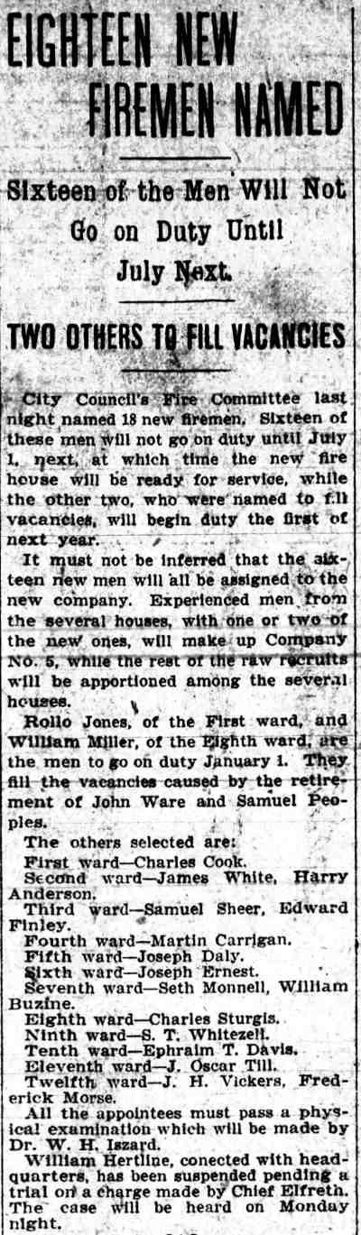 Eighteen New Firemen Named newspaper clipping
