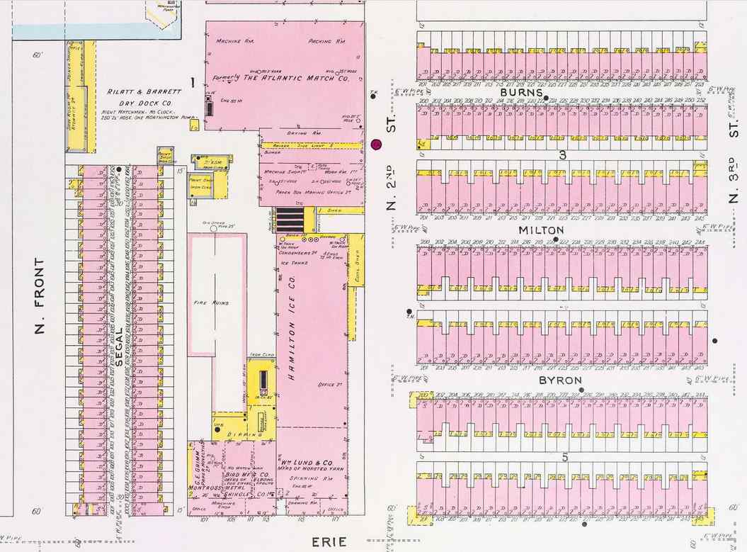 Erie Street at 2nd Street, 1906 (Sanborn map)