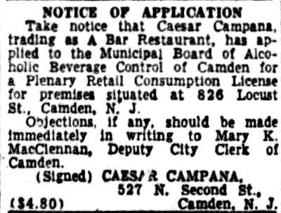 527 North 2nd Street, Caesar Campana, June 12, 1954