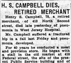 Henry S. Campbell, 400 block North 2nd Street, January 21, 1938