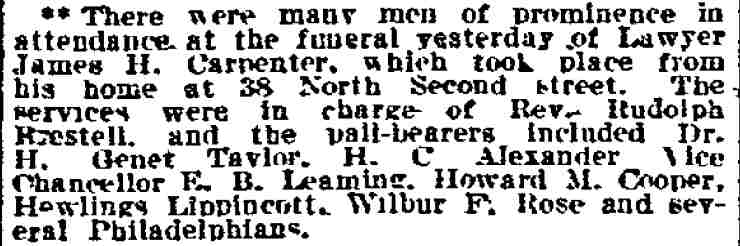 Howard M. Cooper, Philadelphia Inquirer, July 23, 1909