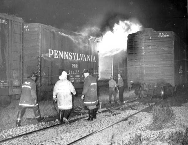 South 2nd Street freight yard fire, August 15, 1968, J. Flax photo