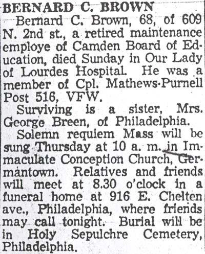 609 North 2nd Street, Bernard Brown, December 11, 1957