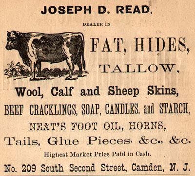 209 South 2nd Street, Joseph D. Read advertisement, 1872 Camden city directory, view 1