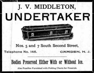 Josiah V. Middleton, 5–7 South 2nd Street, 1891 city directory ad