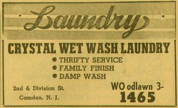 South 2nd Street and Division Street, Wet Wash laundry, New Jersey Bell Yellow Pages, 1955