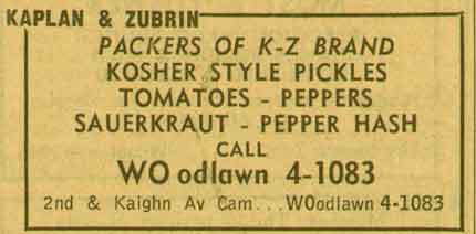 South 2nd Street and Kaighn Avenue, KZ Pickle, New Jersey Bell Yellow Pages, 1955