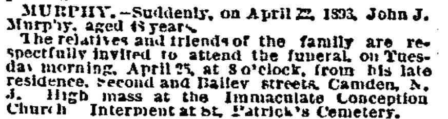 914 North 2nd Street, John J. Murphy bar, Philadelphia Inquirer, April 25, 1993
