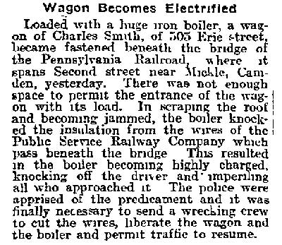 South 2nd Street and Mickle Street intersection, Philadelphia Inquirer, February 7, 1915